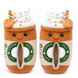 Pumpkin Spice Latte Slippers Women’s Size 7-8 Plush Coffee Cup Fall NWT